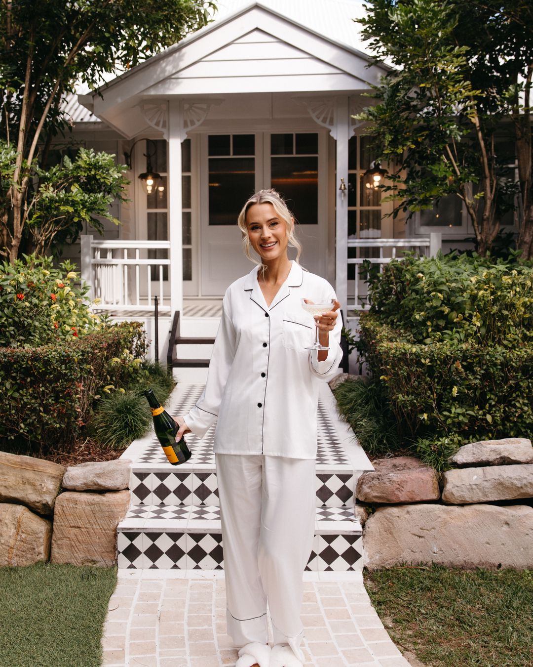 Winter Bridesmaid Pyjamas- White/ Black Trim