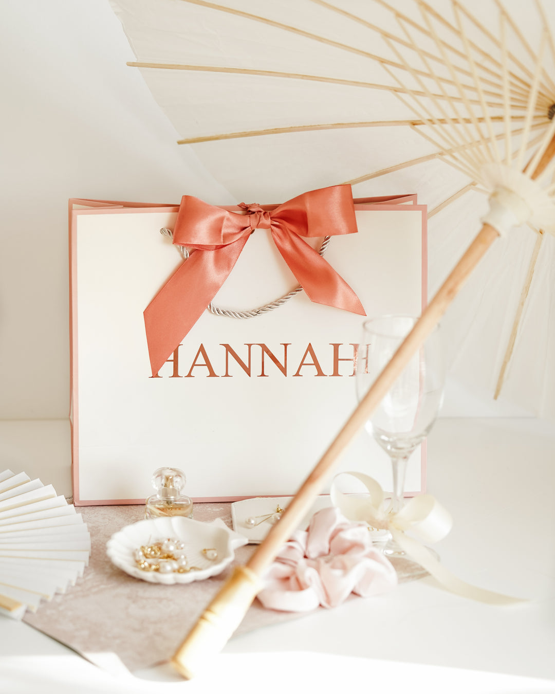 Rose Pink and White  Personalised Gift Bag