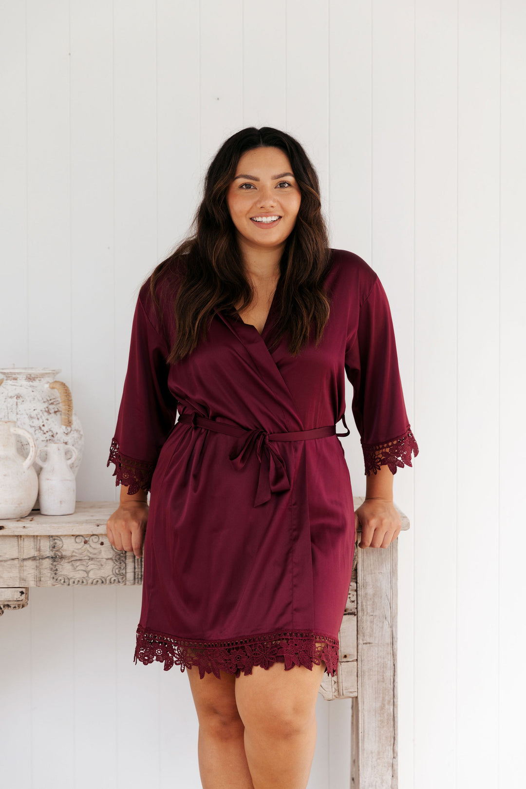 Rosie Lace Robe - Wine