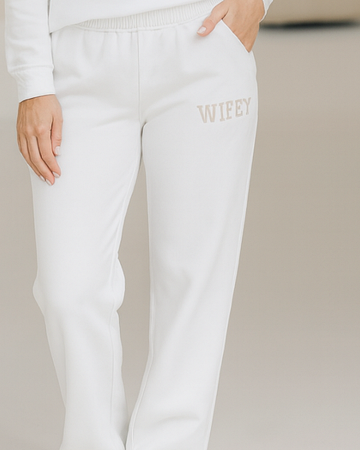 The Wifey Lounge Set – White Jumper + White Trackpants