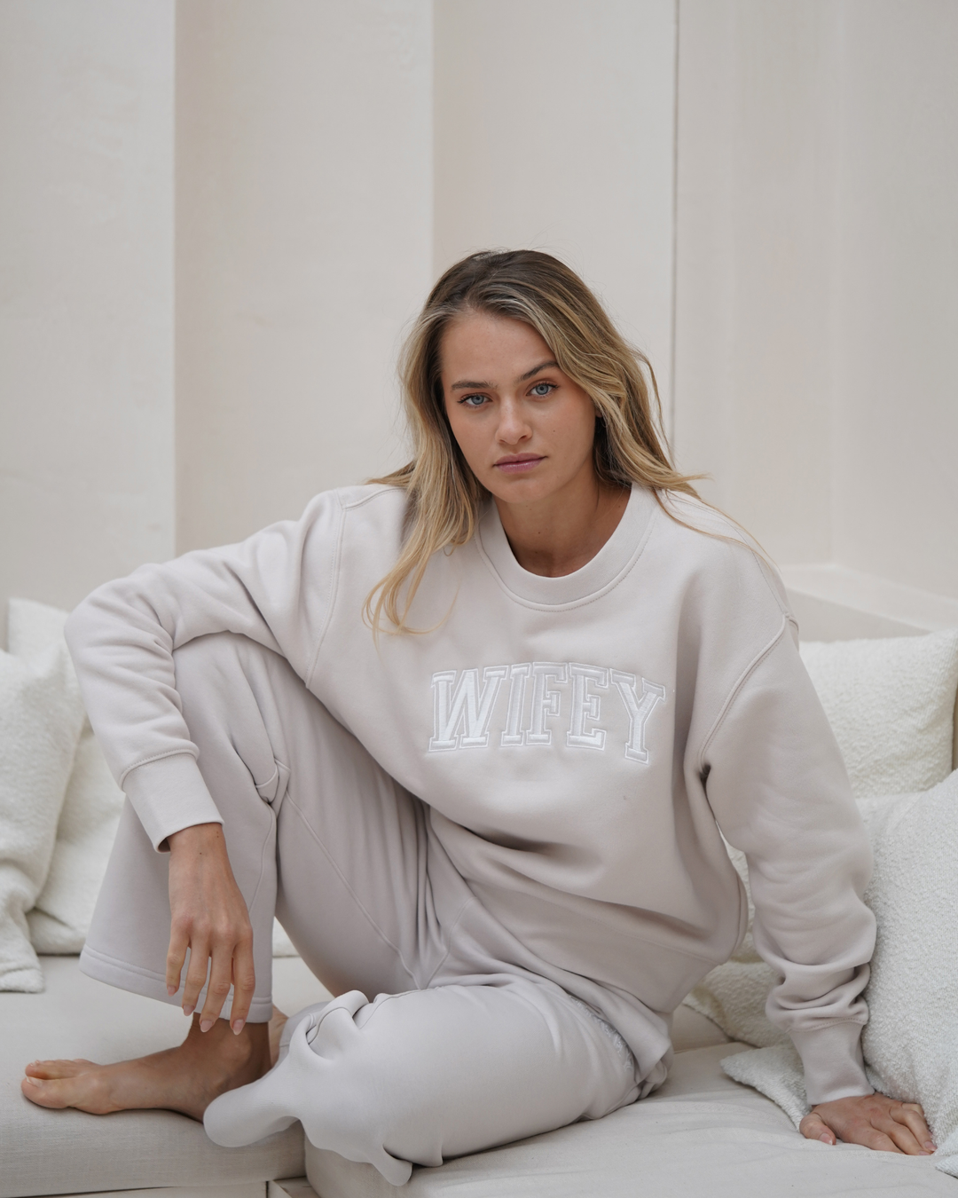 The Wifey Lounge Set – Bone Jumper + Bone Trackpants