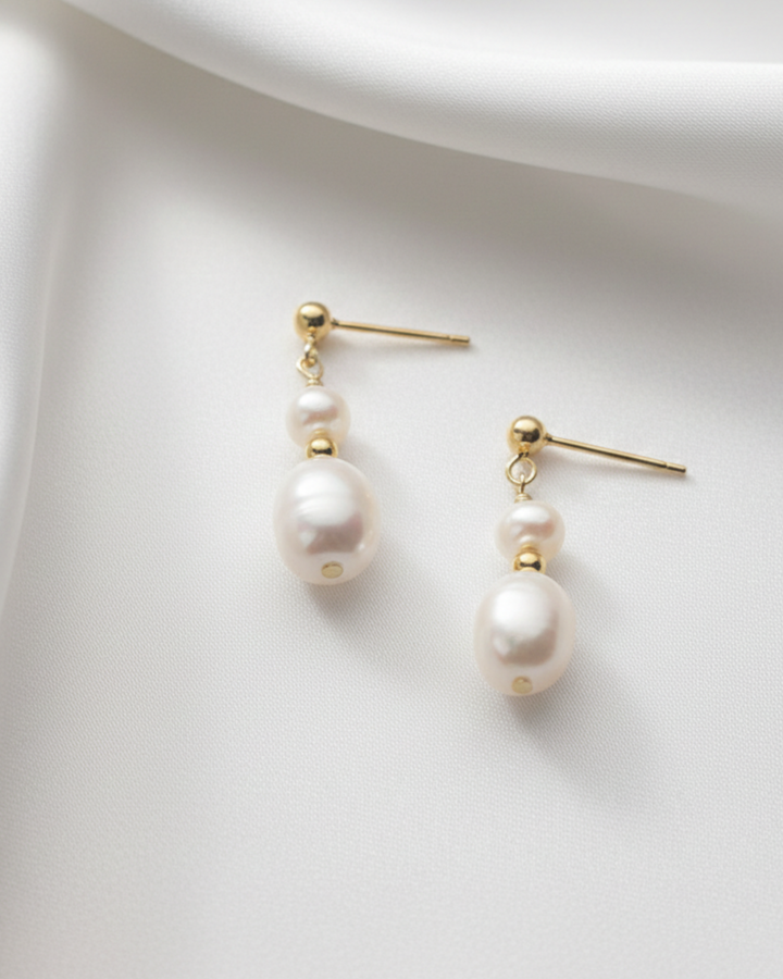 Ingrid double pearl drop earrings