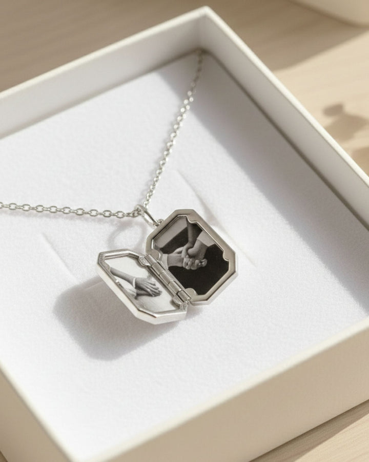Endless Love Rectangle Photo Locket - SILVER