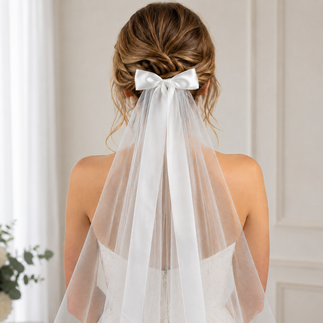 Tulle veil with ribbon bow