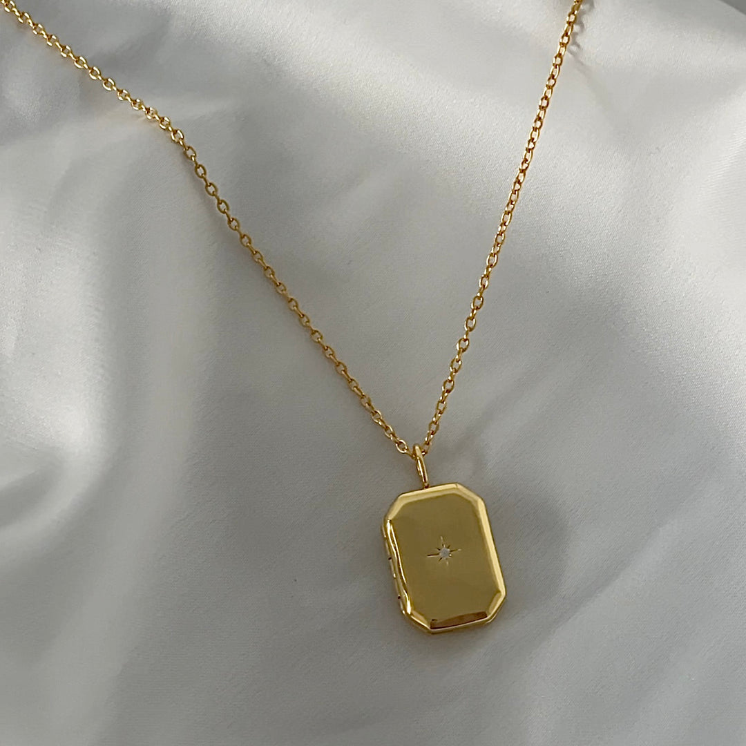 Endless Love Rectangle Photo Locket - GOLD