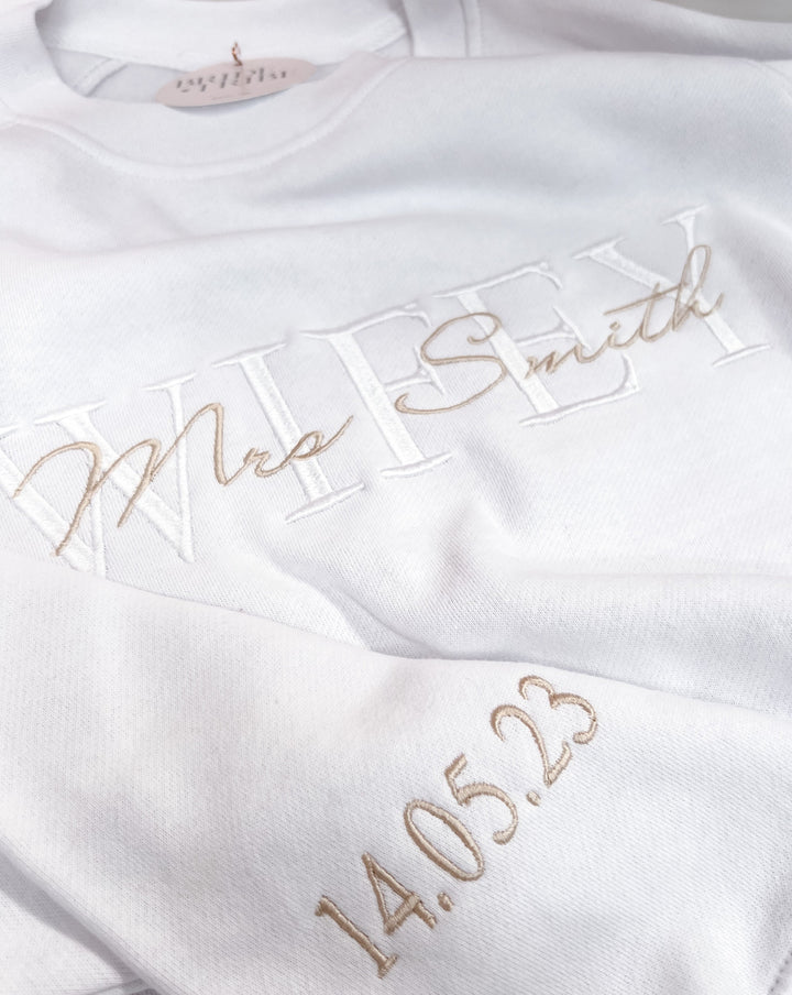 Personalised embroidered wifey jumper