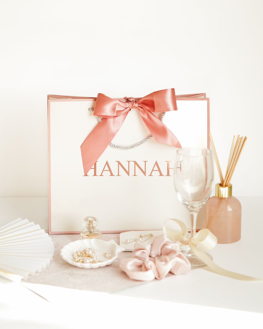 Rose Pink and White  Personalised Gift Bag