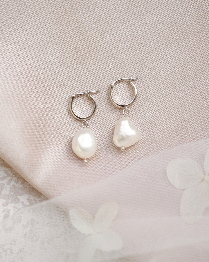 Charlotte Baroque Pearl Earrings - Silver