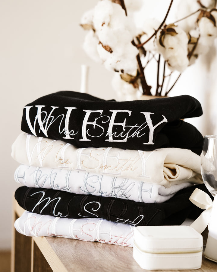 Personalised embroidered wifey jumper
