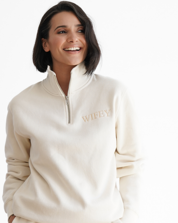 BRIDE/WIFEY LOUNGEWEAR QUARTER ZIP CREW