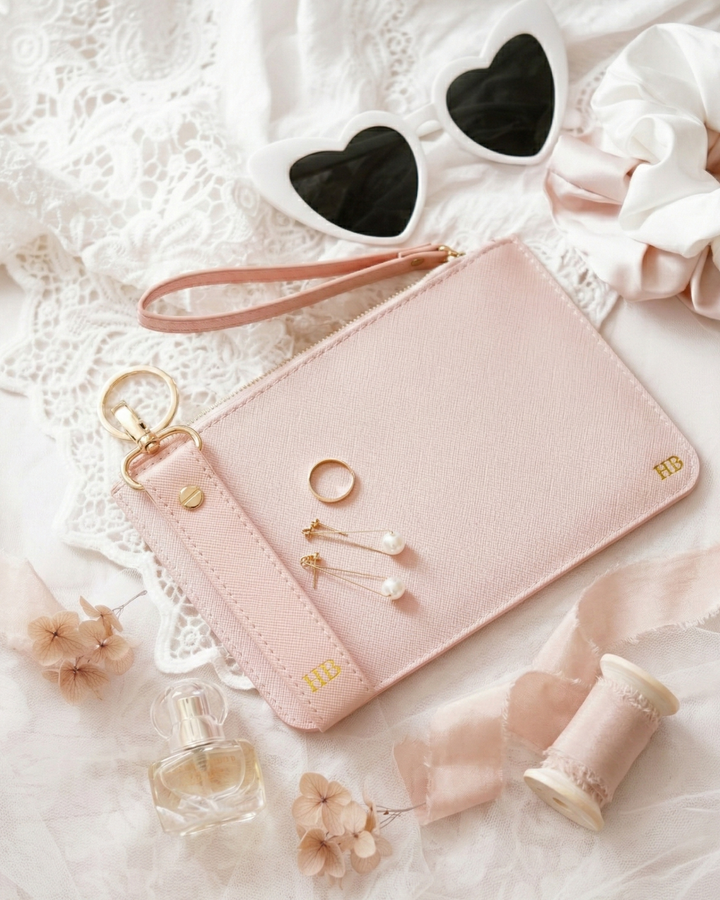 Monogrammed Clutch + Free Matching Keychain (Blush)