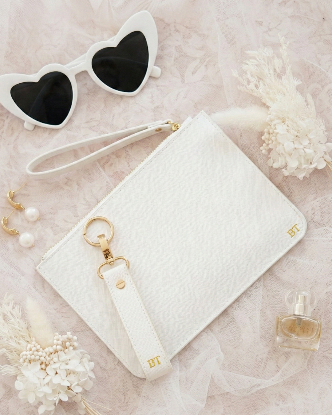 Monogrammed Clutch + Free Matching Keychain (White)