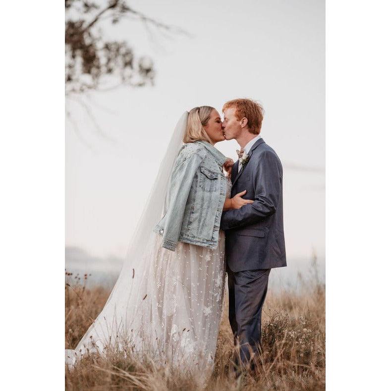 Embroidered denim jacket wedding store