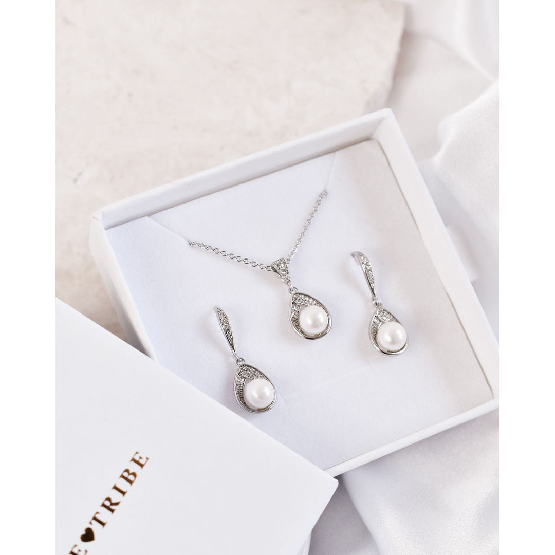 Angelique Pendant and Earring Set - Silver